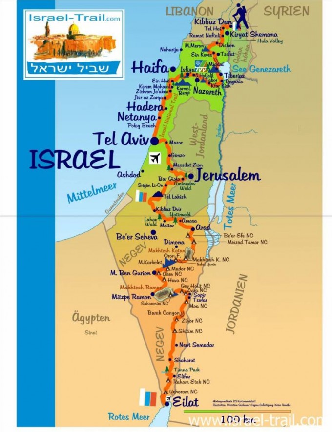 Karte vom Israel National Trail 